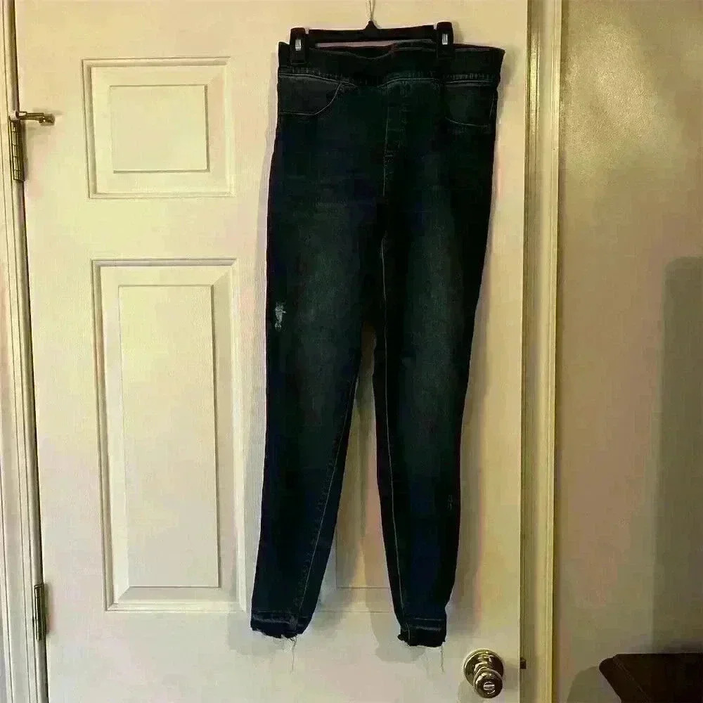SPANX Women's Ankle Skinny Jeans Medium Distressed Blue Denim Pull-On Stretchy